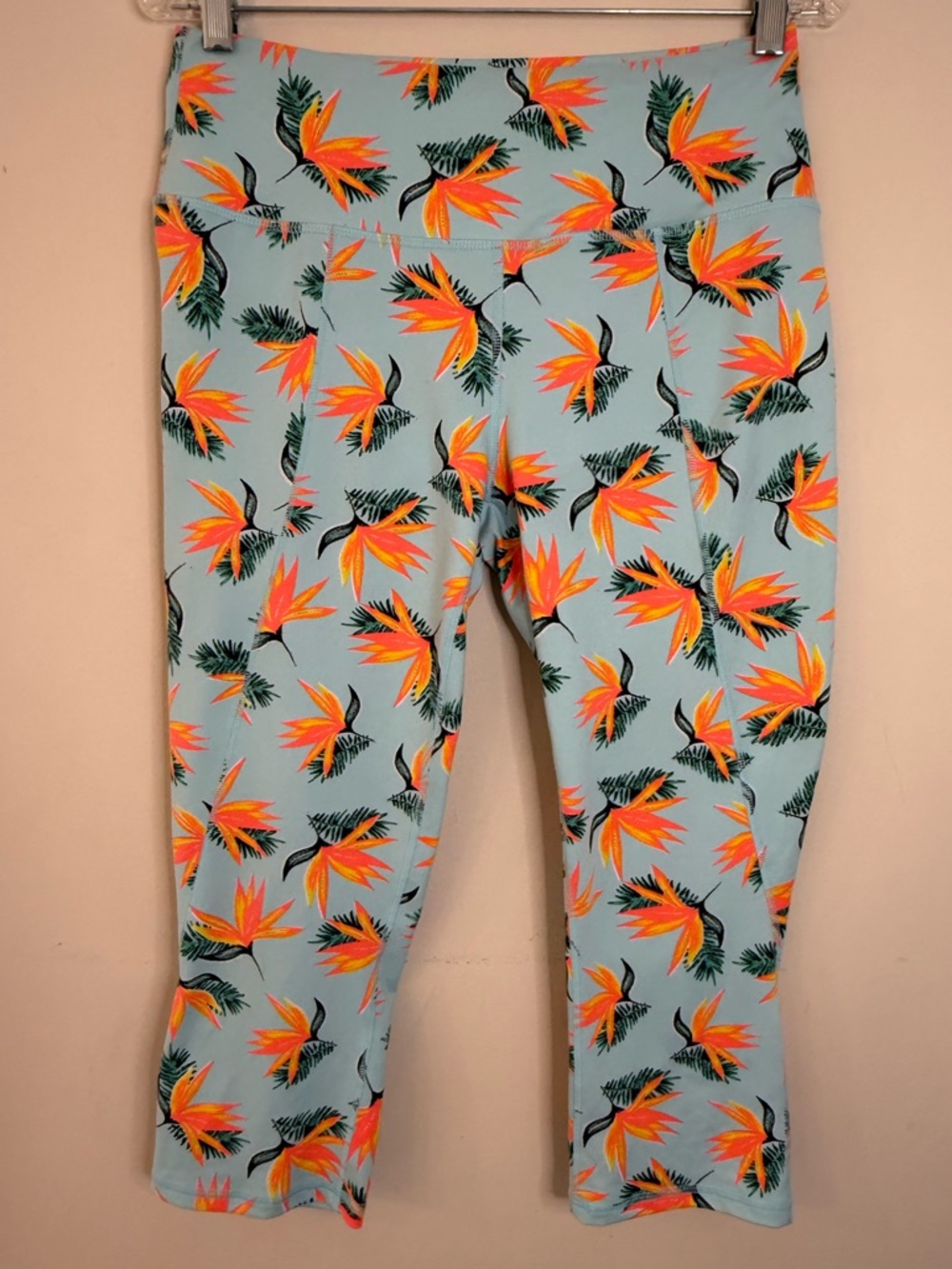 Zelos tropical floral cropped leggings teal orange SZ M